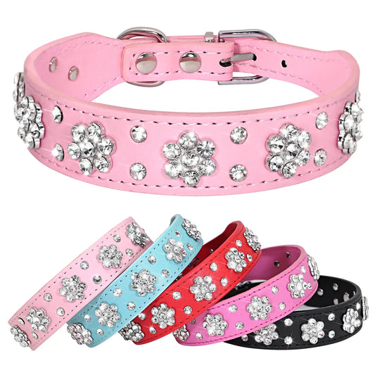 Rhinestone Leather and Crystal Dog Collars